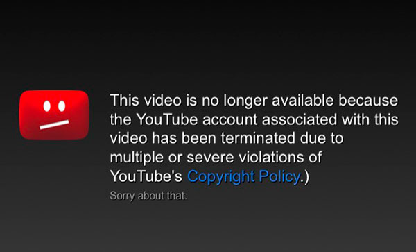 رسالة اغلاق القناة على يوتيوب
