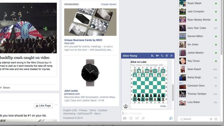 لعبة الشطرنج في فيسبوك ماسنجر