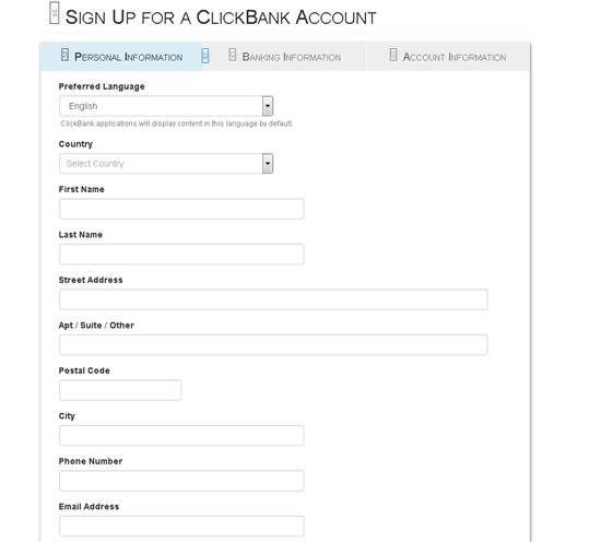 نموذج التسجيل في ClickBank