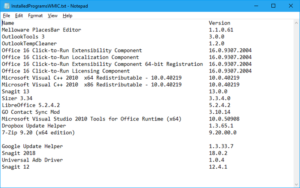 Installed programs list from wmic in Notepad