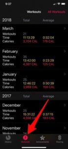 عرض تاريخ التمارين الرياضية في ساعة أبل Apple Watch على الأيفون
