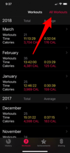 عرض تاريخ التمارين الرياضية في ساعة أبل Apple Watch على الأيفون
