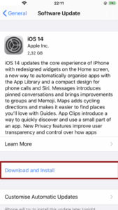 التحديث لإصدار iOS 14
