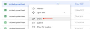 انقر فوق الزر "مشاركة" في قائمة النقر بزر الماوس الأيمن في Google Drive