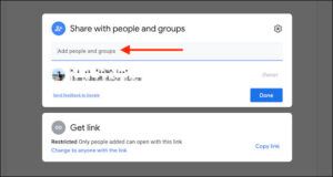 اختر مربع النص "إضافة أشخاص ومجموعات" لدعوة الأشخاص باستخدام عنوان البريد الإلكتروني.