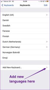 إضافة لغة جديدة على لوحة مفاتيح iPhone