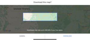 تنزيل منطقة خريطة غير متصلة بالإنترنت في خرائط Google على iPhone.