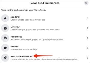 حدد "تفضيلات الرد" من نافذة "تفضيلات موجز الأخبار" على موقع Facebook.