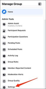 حدد "إعدادات" من "أدوات المسؤول" لمجموعة على موقع Facebook