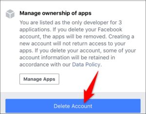 اختر "حذف الحساب" في الأسفل - تعطيل أو حذف فيسبوك من ايفون