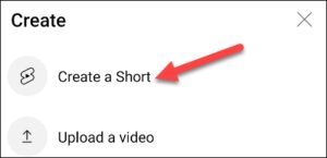حدد "إنشاء فيديو شورت".