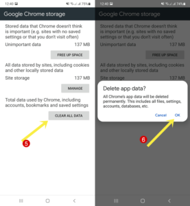امسح بيانات Chrome على Android لإعادة التعيين