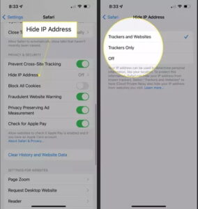 إعدادات iPhone Safari مع إخفاء عنوان IP والخيارات المميزة