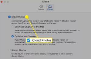 تم تمييز خانة الاختيار iCloud Photos في تفضيلات Mac Photos
