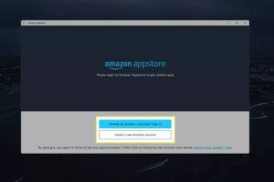 شاشة تسجيل الدخول إلى Amazon Appstore في نظام التشغيل Windows 11