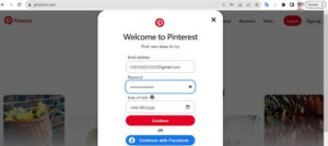صفحة المعلومات الشخصية لإعداد حساب Pinterest Business
